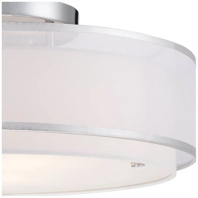 Possini Euro Design Modern Ceiling Lighting Semi Flush Mount Fixture 20" Wide Chrome 3-Light Sheer Outer Off White Inner Drum Shade For Bedroom House 2 Possini Euro Design Modern Ceiling Lighting Semi Flush Mount Fixture 20" Wide Chrome 3-Light Sheer Outer Off White Inner Drum Shade For Bedroom House - Image 2