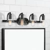 Possini Euro Design Sorren Modern Wall Light Matte Black Hardwire 28" 4-Light Fixture Clear Glass Shade For Bedroom Bathroom Vanity Reading Hallway