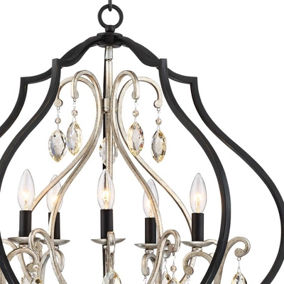 Possini Euro Design Clara Black Silver Pendant Chandelier 27" Wide Industrial Ornate Cage Amber Crystal 5-Light Fixture For Dining Room Kitchen Island 2 Possini Euro Design Clara Black Silver Pendant Chandelier 27" Wide Industrial Ornate Cage Amber Crystal 5-Light Fixture For Dining Room Kitchen Island - Image 2
