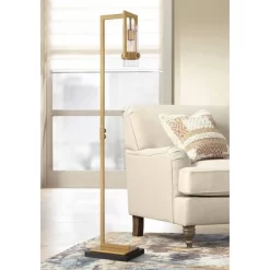 Possini Euro Design Denali Modern 61" Tall Standing Floor Lamp Metal Warm Gold Finish Living Room Bedroom House Reading Office Glass Clear Shade