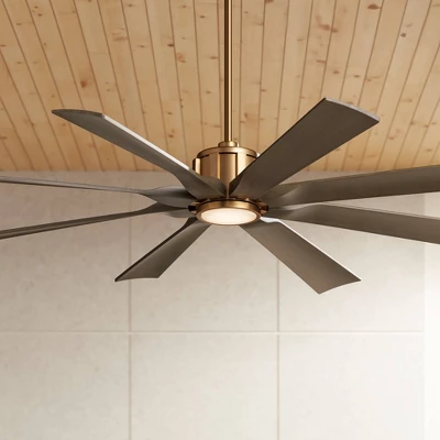 60" Possini Euro Design Defender Modern Indoor Outdoor Ceiling Fan With Dimmable LED Light Remote Control Soft Brass Oak Damp Rated For Patio Exterior 1 60" Possini Euro Design Defender Modern Indoor Outdoor Ceiling Fan With Dimmable LED Light Remote Control Soft Brass Oak Damp Rated For Patio Exterior