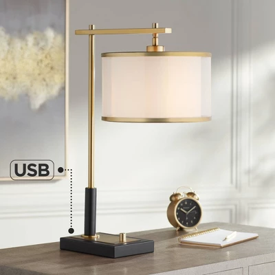Possini Euro Design Possini Euro Hayven Desk Lamp With Dual USB Ports In Warm Gold With Black 1 Possini Euro Design Possini Euro Hayven Desk Lamp With Dual USB Ports In Warm Gold With Black