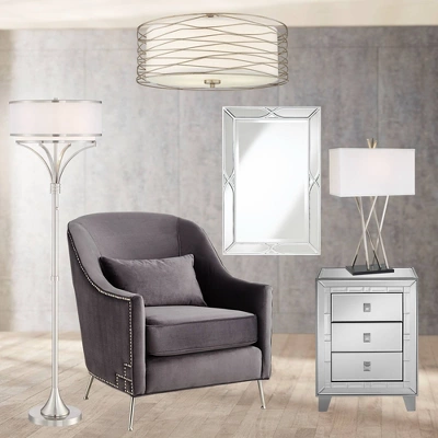 Possini Euro Design Modern Ceiling Light Flush Mount Fixture Antique Silver Leaf 18" Wide Wavy Spun White Drum For Bedroom Kitchen 7 Possini Euro Design Modern Ceiling Light Flush Mount Fixture Antique Silver Leaf 18" Wide Wavy Spun White Drum For Bedroom Kitchen - Image 7