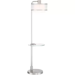 Possini Euro Design Vogue Modern Floor Lamp With Tray Table 60" Tall Brushed Nickel USB Charging Port Organza Outer White Inner Shade For Living Room -Possini Euro Design Sales GUEST 5dba8631 0421 4456 8c0d 2f442809b837 1