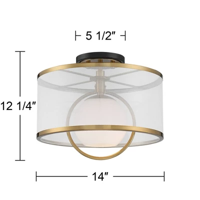 Possini Euro Design Carlyn Modern Art Deco Ceiling Light Semi Flush Mount Fixture 14" Wide Warm Brass Black Orb Organza Drum Shade For Bedroom Kitchen 7 Possini Euro Design Carlyn Modern Art Deco Ceiling Light Semi Flush Mount Fixture 14" Wide Warm Brass Black Orb Organza Drum Shade For Bedroom Kitchen - Image 7