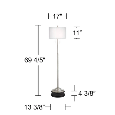 Possini Euro Design Roxie Modern Floor Lamp With Black Riser 65 1/2" Tall Brushed Nickel Sheer Linen Double Drum Shade For Living Room Bedroom Office 3 Possini Euro Design Roxie Modern Floor Lamp With Black Riser 65 1/2" Tall Brushed Nickel Sheer Linen Double Drum Shade For Living Room Bedroom Office - Image 3