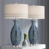 Possini Euro Design Annette 38" Tall Large Modern Coastal End Table Lamps Set Of 2 Blue Drip Finish Ceramic Living Room Bedroom (Colors May Vary)