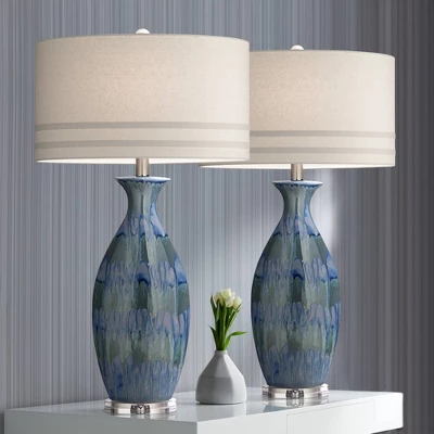 Possini Euro Design Annette 38" Tall Large Modern Coastal End Table Lamps Set Of 2 Blue Drip Finish Ceramic Living Room Bedroom (Colors May Vary) 1 Possini Euro Design Annette 38" Tall Large Modern Coastal End Table Lamps Set Of 2 Blue Drip Finish Ceramic Living Room Bedroom (Colors May Vary)