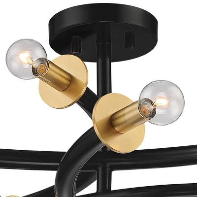 Possini Euro Design Alturus Modern Ceiling Light Semi Flush Mount Fixture 34" Wide Gloss Black Warm Brass 8-Light For Bedroom Living Room Hallway Home 3 Possini Euro Design Alturus Modern Ceiling Light Semi Flush Mount Fixture 34" Wide Gloss Black Warm Brass 8-Light For Bedroom Living Room Hallway Home - Image 3