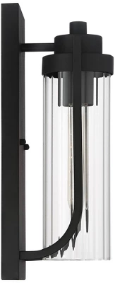 Possini Euro Design Bogota Modern Outdoor Wall Light Fixtures Set Of 2 Textured Black 15 1/2" Clear Ribbed Glass For Post Exterior Barn 4 Possini Euro Design Bogota Modern Outdoor Wall Light Fixtures Set Of 2 Textured Black 15 1/2" Clear Ribbed Glass For Post Exterior Barn - Image 4