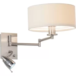 Possini Euro Design Tesoro Modern Swing Arm Wall Lamp With LED Reading Arm Brushed Nickel Plug-in Light Fixture Off White Drum Shade For Bedroom Home -Possini Euro Design Sales GUEST 60a49b2b 53ca 48fa 8664 448a60d0702d