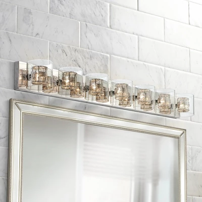 Possini Euro Design Wrapped Wire Modern Wall Light Polished Chrome Hardwire 56" 7-Light Fixture Clear Glass For Bedroom Bathroom Reading Living Room 1 Possini Euro Design Wrapped Wire Modern Wall Light Polished Chrome Hardwire 56" 7-Light Fixture Clear Glass For Bedroom Bathroom Reading Living Room