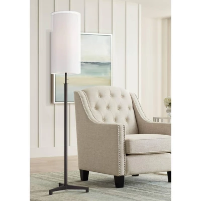 Possini Euro Design Tarrah Modern 68 1/2" Tall Standing Floor Lamp Skinny Tripod Pull Chain Brown Metal Bronze Finish Double Drum White Shade 1 Possini Euro Design Tarrah Modern 68 1/2" Tall Standing Floor Lamp Skinny Tripod Pull Chain Brown Metal Bronze Finish Double Drum White Shade
