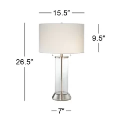 Possini Euro Design Fritz Modern Table Lamp 26 1/2" High Silver Clear Glass Column With USB And AC Power Outlet In Base Drum Shade For Bedroom Desk -Possini Euro Design Sales GUEST 6119309c 0f87 4af7 ae8c 63aeb091be4f 1