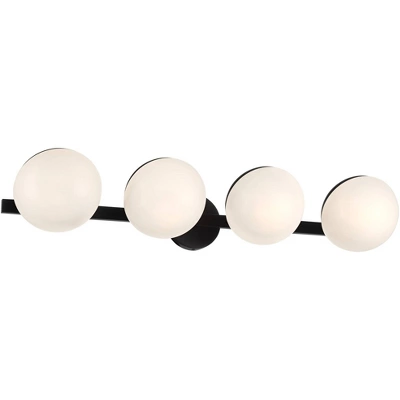 Possini Euro Design Celine Modern Wall Light Black Hardwire 30" 4-Light Fixture Opal White Glass Globe Shade For Bathroom Vanity 4 Possini Euro Design Celine Modern Wall Light Black Hardwire 30" 4-Light Fixture Opal White Glass Globe Shade For Bathroom Vanity - Image 4