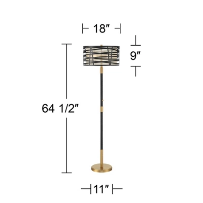 Possini Euro Design Halifax Modern Industrial Floor Lamp 64 1/2" Tall Matte Black Warm Gold Metal Double Drum Shade For Living Room Bedroom Office 6 Possini Euro Design Halifax Modern Industrial Floor Lamp 64 1/2" Tall Matte Black Warm Gold Metal Double Drum Shade For Living Room Bedroom Office - Image 6