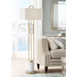 Pacific Coast Lighting Disc Modern 68" Tall Standing Floor Lamp Marble Gold Finish Living Room Bedroom House Reading Office Rectangle White Shade