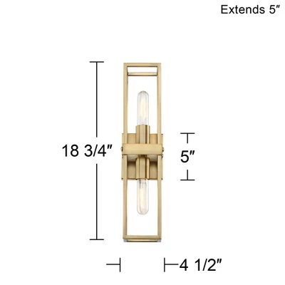 Possini Euro Design Fabian Modern Wall Light Sconces Set Of 2 Warm Brass Hardwired 4" 2-Light Fixture Open Rectangular Frame For Bedroom 3 Possini Euro Design Fabian Modern Wall Light Sconces Set Of 2 Warm Brass Hardwired 4" 2-Light Fixture Open Rectangular Frame For Bedroom - Image 3