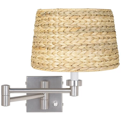 Possini Euro Design Modern Swing Arm Wall Lamps Set Of 2 Brushed Nickel Plug-In Light Fixture Woven Seagrass Shade Bedroom Bedside 4 Possini Euro Design Modern Swing Arm Wall Lamps Set Of 2 Brushed Nickel Plug-In Light Fixture Woven Seagrass Shade Bedroom Bedside - Image 4
