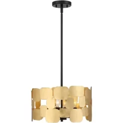 Possini Euro Design Stella Black Pendant Chandelier 15" Wide Modern Gold Leaf Drum Shade 4-Light Fixture For Dining Room House Foyer Kitchen Island -Possini Euro Design Sales GUEST 64aec024 0b00 4524 a846 91d64ceb6afe