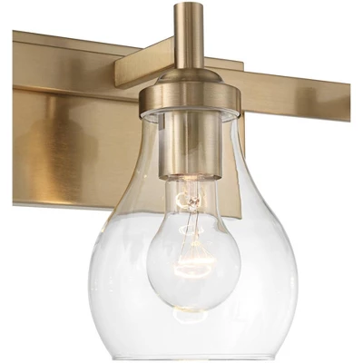 Possini Euro Design Danvers Modern Wall Light Warm Brass Metal Hardwired 22 1/2" 3-Light Fixture Clear Globe Glass For Bedroom Bathroom 2 Possini Euro Design Danvers Modern Wall Light Warm Brass Metal Hardwired 22 1/2" 3-Light Fixture Clear Globe Glass For Bedroom Bathroom - Image 2