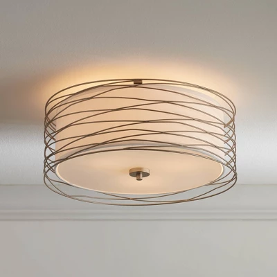 Possini Euro Design Modern Ceiling Light Flush Mount Fixture Antique Silver Leaf 18" Wide Wavy Spun White Drum For Bedroom Kitchen 1 Possini Euro Design Modern Ceiling Light Flush Mount Fixture Antique Silver Leaf 18" Wide Wavy Spun White Drum For Bedroom Kitchen