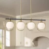 Possini Euro Design Carlyn Brass Black Linear Island Pendant Chandelier 33" Wide Modern White Glass Shade 4-Light LED Fixture For Dining Room Kitchen
