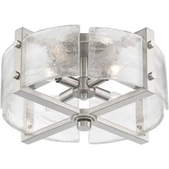 Possini Euro Design Prane Modern Industrial Ceiling Light Semi Flush Mount Fixture 17" Wide Brushed Nickel 4-Light Warped Glass For Bedroom Kitchen -Possini Euro Design Sales GUEST 67a99e33 3ded 4f1c 8926 ed44f24e2ae9