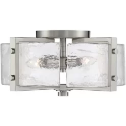 Possini Euro Design Prane Modern Industrial Ceiling Light Semi Flush Mount Fixture 17" Wide Brushed Nickel 4-Light Warped Glass For Bedroom Kitchen -Possini Euro Design Sales GUEST 67e31c74 0341 4bbe 8a39 d9439e2bc16c