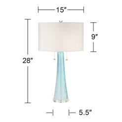 Possini Euro Design Modern Table Lamps 28.5" Tall Set Of 2 Light Sky Blue Fluted Glass White Drum Shade For Living Room Bedroom Office Family -Possini Euro Design Sales GUEST 68beb009 02f0 479c 8422 bab8bf373b6a