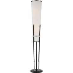 Possini Euro Design Flute Modern Torchiere Floor Lamp With Riser 68 1/2" Tall Satin Black Brushed Nickel White Linen Shade For Living Room Bedroom -Possini Euro Design Sales GUEST 691ee4e3 a256 48ee ab3d 63503edd56c5 1