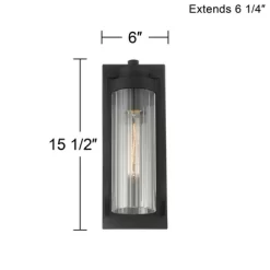 Possini Euro Design Bogata Modern Outdoor Wall Light Fixture Textured Black 15 1/2" Clear Ribbed Glass For Post Exterior Barn Deck House Porch Yard -Possini Euro Design Sales GUEST 694e9e1a 7d9e 47ca ba4a 42849606d41f 1