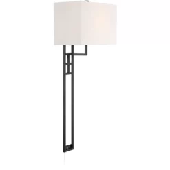 Possini Euro Design Ventano Modern Wall Lamp Matte Black Metal Plug-in 16" Light Fixture White Linen Shade For Bedroom Living Room House Hallway 13 Possini Euro Design Ventano Modern Wall Lamp Matte Black Metal Plug-in 16" Light Fixture White Linen Shade For Bedroom Living Room House Hallway -Possini Euro Design Sales GUEST 69fc05e0 b186 4716 b585 2831b643162f