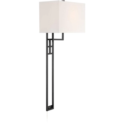 Possini Euro Design Ventano Modern Wall Lamp Matte Black Metal Plug-in 16" Light Fixture White Linen Shade For Bedroom Living Room House Hallway 6 Possini Euro Design Ventano Modern Wall Lamp Matte Black Metal Plug-in 16" Light Fixture White Linen Shade For Bedroom Living Room House Hallway - Image 6
