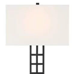 Possini Euro Design Ventano Modern Wall Lamps Set Of 2 Black Plug-In 16" Fixture White Linen Fabric Shades For Bedroom Mirror