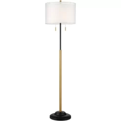 Possini Euro Design Roxie Modern Floor Lamp Standing 65 1/2" Tall Brass Black Metal Sheer Linen Double Drum Shade For Living Room Bedroom Office House -Possini Euro Design Sales GUEST 6a58b4bc 82f7 4c08 9cf3 fdaf6100be60