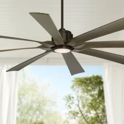 Possini Euro Design 70" Defender Farmhouse Rustic Indoor Outdoor Ceiling Fan 8 Blade LED Light Remote Control Oil Rubbed Bronze Motor Bedroom Patio