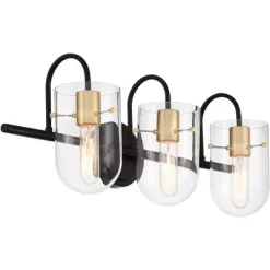 Possini Euro Design Solomon Modern Wall Light Black Hardwire 24" 3-Light Fixture Warm Brass Accents Clear Glass Shade For Bathroom 13 Possini Euro Design Solomon Modern Wall Light Black Hardwire 24" 3-Light Fixture Warm Brass Accents Clear Glass Shade For Bathroom -Possini Euro Design Sales GUEST 6b1b1395 6fac 4dba b57a 045823ee14de