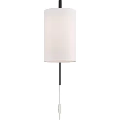 Possini Euro Design Bixby Modern Wall Lamps Set Of 2 Black Metal Plug-in 8" Light Fixture White Fabric Drum Shade For Bedroom Reading Living Room Home -Possini Euro Design Sales GUEST 6b50caeb 643c 4cf0 bc6c 9e4fe00f6bd7