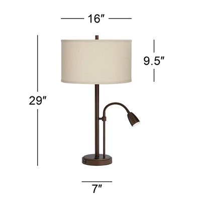 Possini Euro Design Traverse Modern Table Lamps 29" Tall Set Of 2 With USB Charging Port Gooseneck LED Bronze Oatmeal Shade For Bedroom Living Room 5 Possini Euro Design Traverse Modern Table Lamps 29" Tall Set Of 2 With USB Charging Port Gooseneck LED Bronze Oatmeal Shade For Bedroom Living Room - Image 5