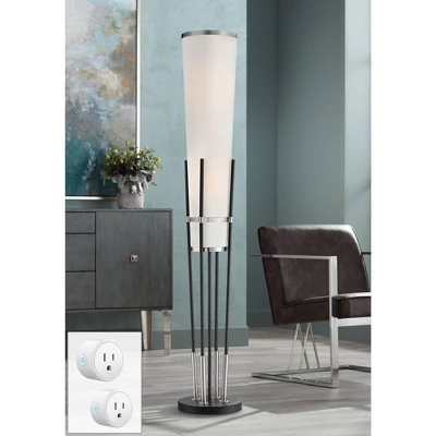 Possini Euro Design Flute Mid Century Modern 64" Tall Floor Lamp With Smart Socket Satin Black Nickel White Shade For Living Room House 1 Possini Euro Design Flute Mid Century Modern 64" Tall Floor Lamp With Smart Socket Satin Black Nickel White Shade For Living Room House