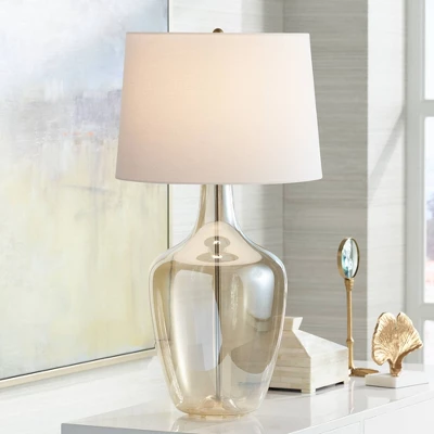 Possini Euro Design Ania 31" Tall Jar Large Modern Glam End Table Lamps Set Of 2 Clear Champagne Glass Living Room Bedroom Bedside Off-White Shade 5 Possini Euro Design Ania 31" Tall Jar Large Modern Glam End Table Lamps Set Of 2 Clear Champagne Glass Living Room Bedroom Bedside Off-White Shade - Image 5