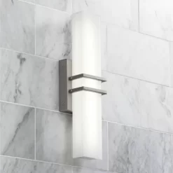 Possini Euro Design Exeter Modern Wall Light Brushed Nickel 17" Light Bar LED Fixture Silk Screened Glass Shade For Bedroom Bathroom Vanity Reading