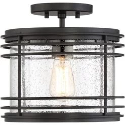Possini Euro Design Modern Semi Flush Mount Outdoor Ceiling Light Fixture Black Geometric 11" Clear Seedy Glass For Exterior House Porch Patio Deck -Possini Euro Design Sales GUEST 7447f82b b946 4398 809e 3eea4a2f7e11