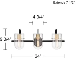 Possini Euro Design Solomon Modern Wall Light Black Hardwire 24" 3-Light Fixture Warm Brass Accents Clear Glass Shade For Bathroom 10 Possini Euro Design Solomon Modern Wall Light Black Hardwire 24" 3-Light Fixture Warm Brass Accents Clear Glass Shade For Bathroom -Possini Euro Design Sales GUEST 746e5528 321c 4064 9e52 5f677d57d7e8