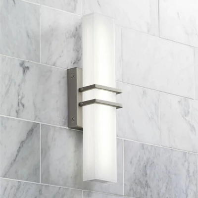 Possini Euro Design Exeter Modern Wall Lights Set Of 2 Brushed Nickel Hardwire 4 1/2" Light Bar LED Fixture White Glass Shade For Bedroom Bathroom 8 Possini Euro Design Exeter Modern Wall Lights Set Of 2 Brushed Nickel Hardwire 4 1/2" Light Bar LED Fixture White Glass Shade For Bedroom Bathroom - Image 8