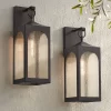 Possini Euro Design Tyne Modern Outdoor Wall Light Fixtures Set Of 2 Bronze Metal 20 1/2" Seedy Glass For Post Exterior Barn Deck House