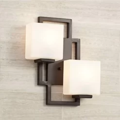 Possini Euro Design Modern Wall Light Bronze 15 1/2" Square Glass Sconce Fixture For Bathroom Side Of Mirror Hallway