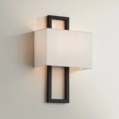 Possini Euro Design Modena Modern Art Deco Wall Light Sconce Black Hardwire 9 1/2" Fixture Silvery Faux Silk Shade For Bedroom Bathroom Vanity Reading 1 Possini Euro Design Modena Modern Art Deco Wall Light Sconce Black Hardwire 9 1/2" Fixture Silvery Faux Silk Shade For Bedroom Bathroom Vanity Reading