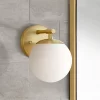 Possini Euro Design Meridian Modern Wall Light Sconce Soft Gold Hardwire 6" Fixture Frosted White Globe Glass Shade For Bedroom Bathroom Vanity House